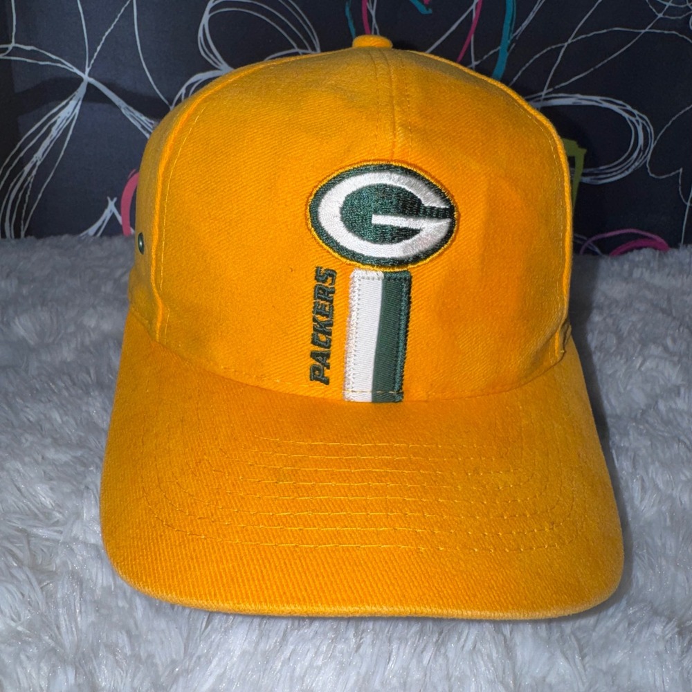 Logo 7 Green Bay Packers Hat Mens OSFA Yellow Good Vintage NFL Snapback Cap